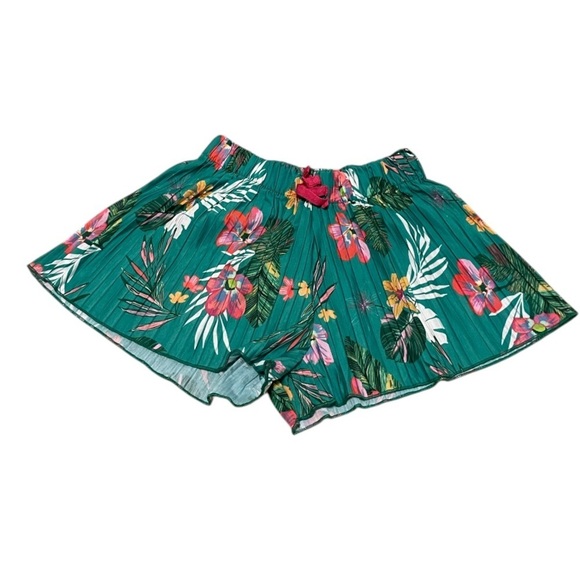 Zara Girls Size 8 Green Accordion Style Tropical Shorts - Picture 1 of 3